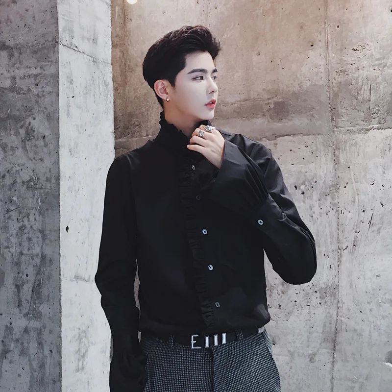 PADEGAO Vintage Gothic men's shirts Victorian Ruffle Collar Classic shirts palace Noble party shirts broadway camisa masculina