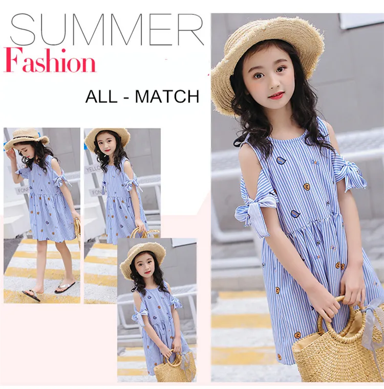 Kids Girls Off Shoulder Bowknot Sleeve Dress 1-1