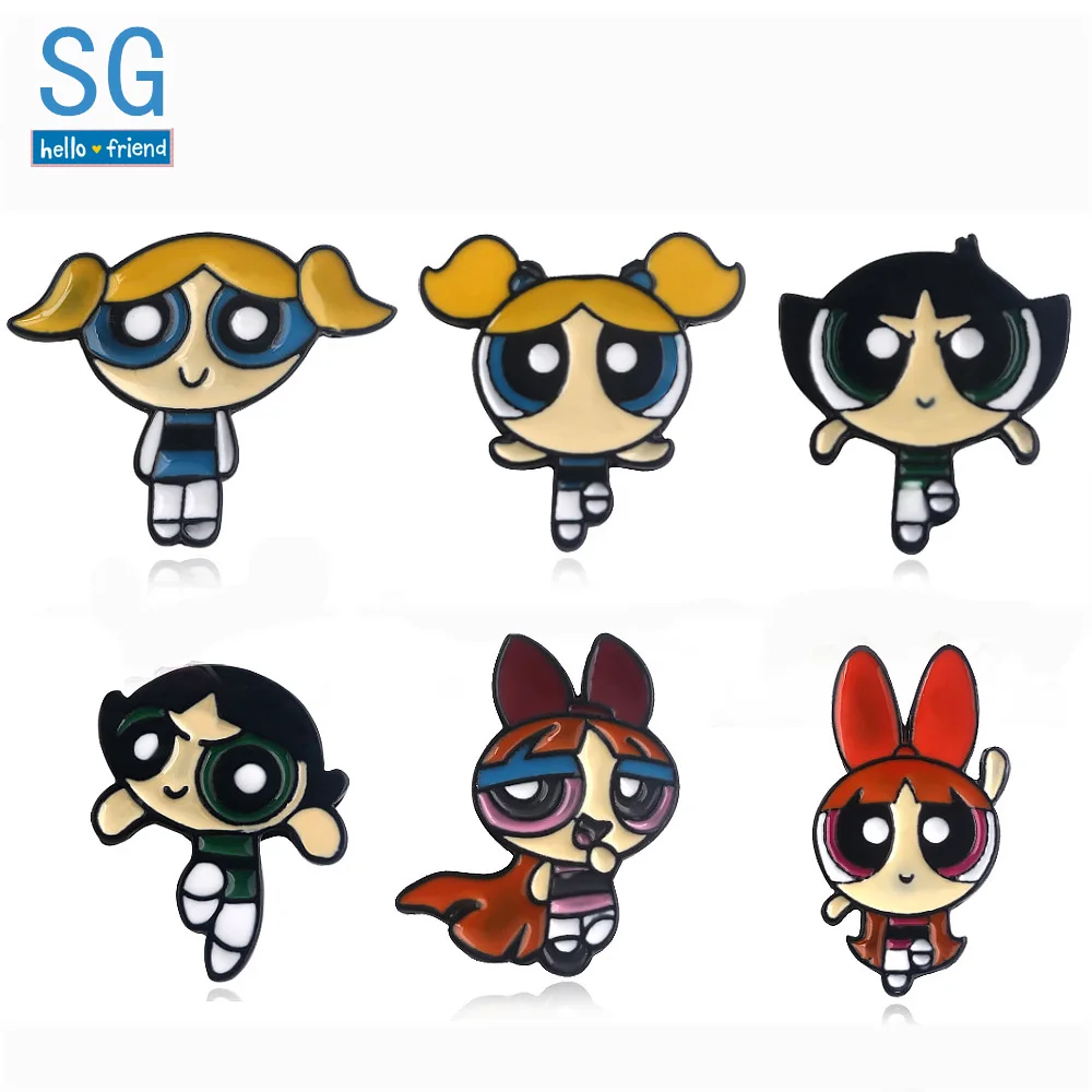 SG Animado Kawaii Powerpuff броши для девочек булавки Детское пальто рубашка Рождество Spilla ювелирные изделия подарок Прямая