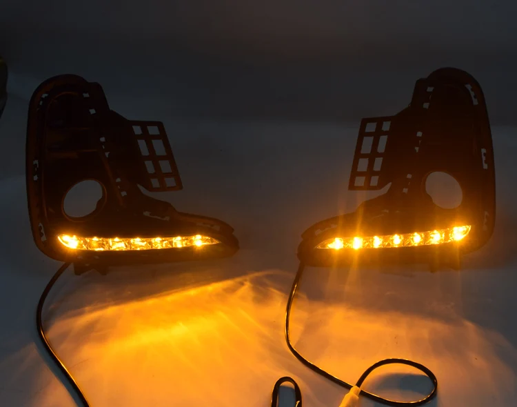 Автомобильный Стайлинг светодиодный DRL для вождения дневные ходовые огни для Kia RIO K2 Автомобильная противотуманная крышка бампер светильник желтый сигнал Функция