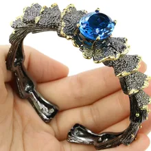 Винтаж большой тяжелый 69,6 г Лондон Голубой топаз вечерние серебряный браслет 7,5 дюйма 75x25 мм