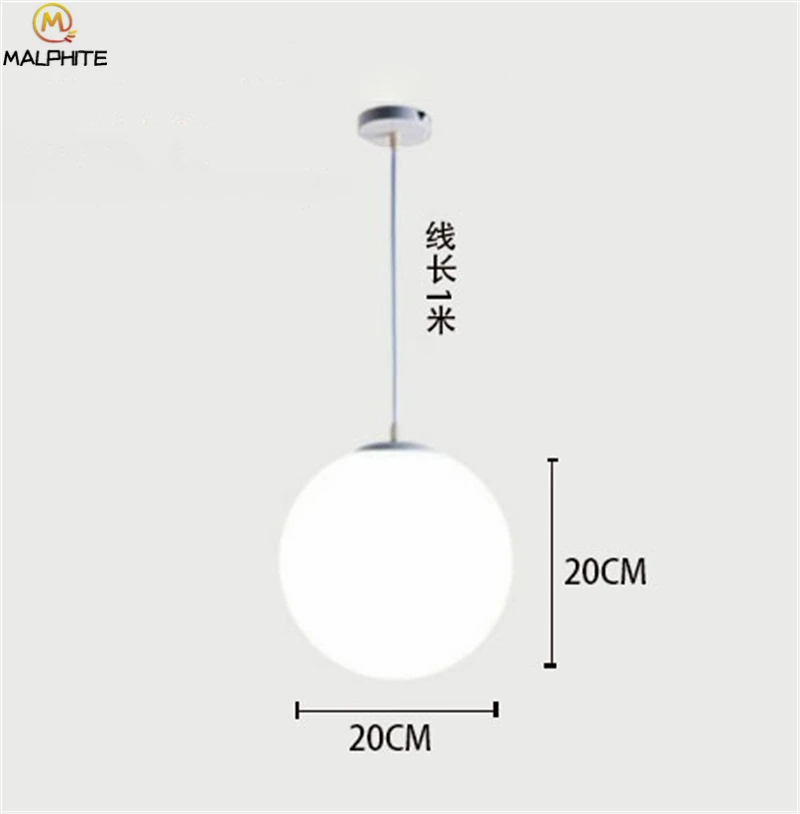Современный минималистичный подвесной светильник, Белый Круглый купол, стеклянный светодиодный подвесной светильник, светильники для ресторана, гостиной, балкона, прохода - Цвет корпуса: 20CM