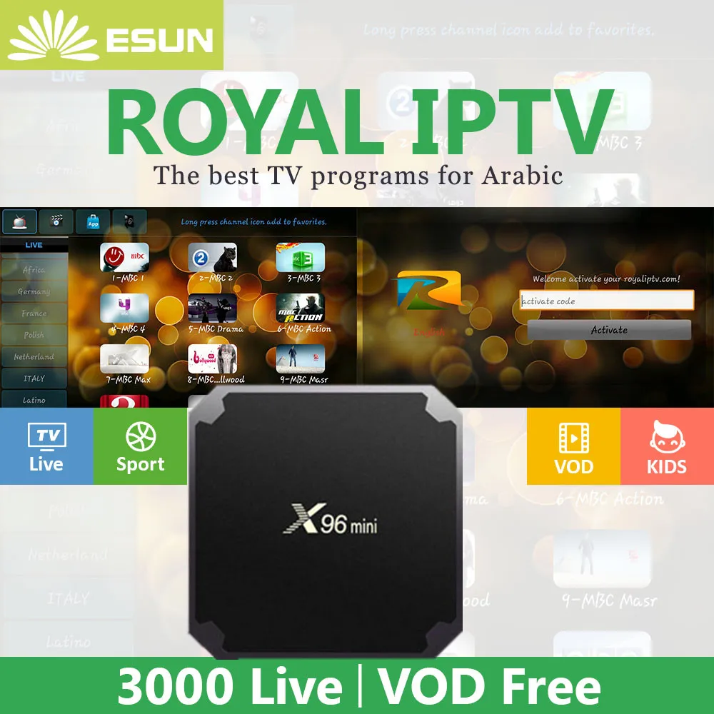 

Royal IPTV X96Mini 2G16G Android7.1 Amlogic S905W Quad Core With 1 Year RoyalTV Configured Arabic Europe IPTV Android TV BOX