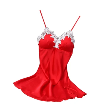 

Women Sexy Lace Edge Sling Dress Nightgown Nightdress Sleepwear with Breast Pad