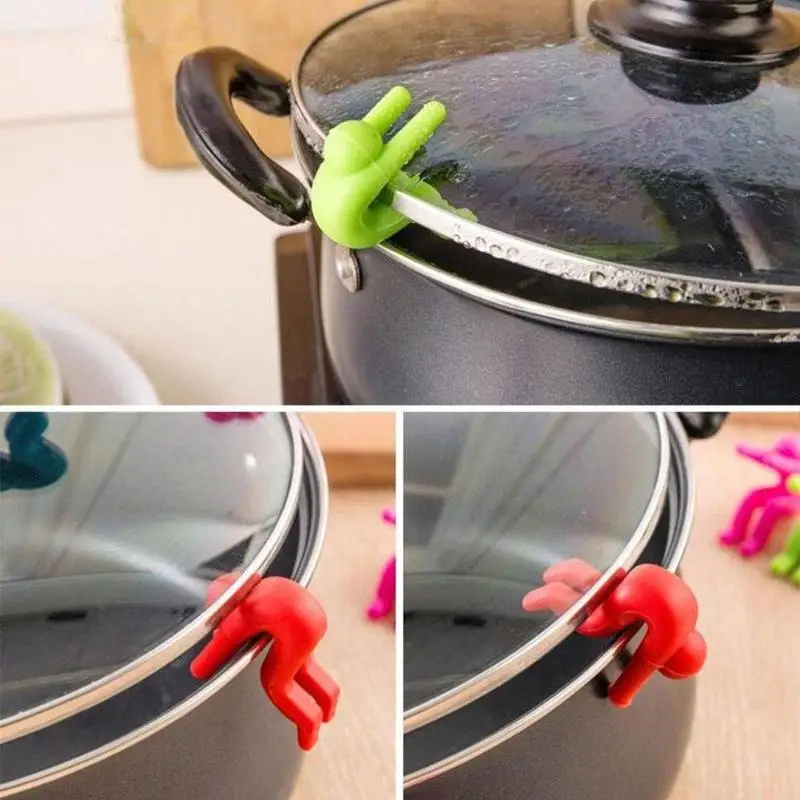 

Creative Small Man Universal Anti-overflow Pot Rack Silicone Phone Bracket Non-toxic Home Kit Kitchen Specialty Tools Sets Use