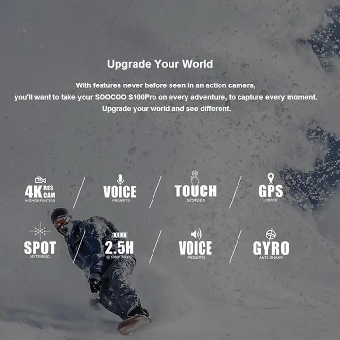 Экшн камера OOCOO S100PRO 4K Wifi NTK96660 20MP 30M Водонепроницаемая Спортивная опция GPS гироскоп