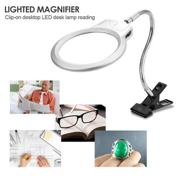 

Magnifier Clip-on Lighted Table Desk LED Lamp 2x 5x Large Lens Magnifying Glass Metal Hose with Clamp for Reading Dropshipping