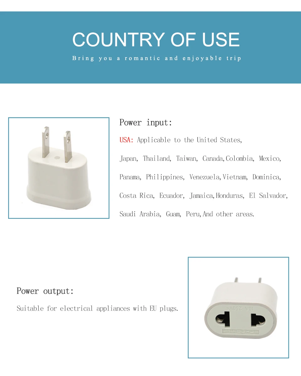 Hot Sale EU EURO Europe to USA US Travel Wall AC Power Mini Lightweight Plug Adapter Charger Outlet Converter  2 Pin Socket (11)