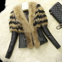 Зимнее теплое Женское пальто с меховым воротником, куртка из искусственной кожи, верхняя одежда