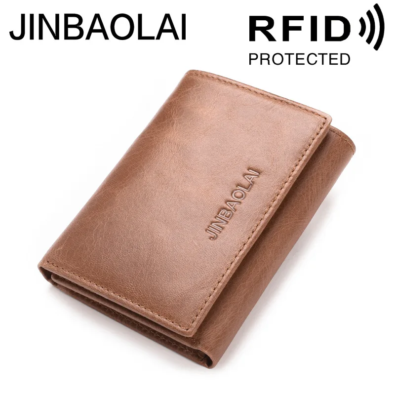 

RFID Wallet Antitheft Scanning Leather Wallet Hasp Leisure Men's Slim Leather Mini Wallet Case Credit Card Trifold Purse