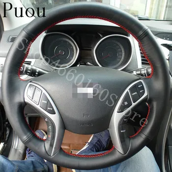 

PUOU for Modern Langshi leather hand sewing steering wheel cover high quality leather car hand sewing set wholesal Free shipping