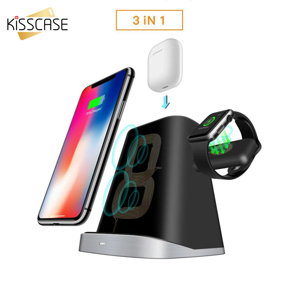 

KISSCASE QI Wireless Charger For iPhone XS Max XR X XS 8 Plus Fast Charging Wireless Charger For Apple Watch 2 3 4 Airpod Charge