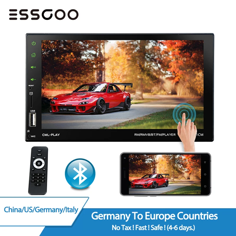 

ESSGOO 7" 2 Din Car Radio Bluetooth Touch Screen Autoradio MP5 Multimedia Player Mirror Link Rear View Camera FM Audio Stereo