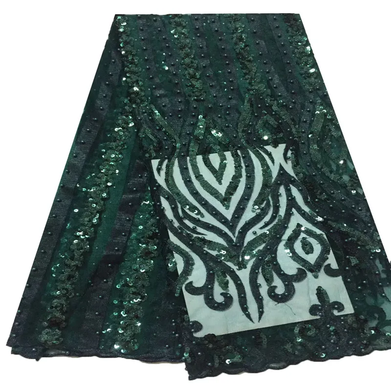 

HFX Latest Sequins Lace Beaded Embroidery African French Wedding Dress Tulle Lace Green Net Lace Fabric For Party Dress X1057-1