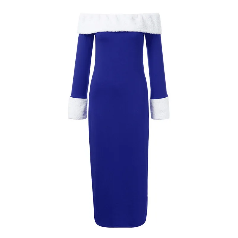 Fashion dress Autumn 2018 beach dress Women Casual Christmas Warm Off Shoulder Long Sleeve Party Dress robe femme O11#N (7)