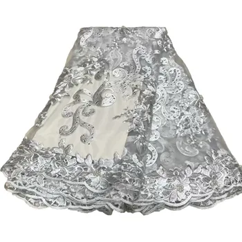 

High Quality African Lace Fabric 2018 Latest African Guipure Lace Cream Nigerian Lace Fabric With Beads And Stone HJ839-1
