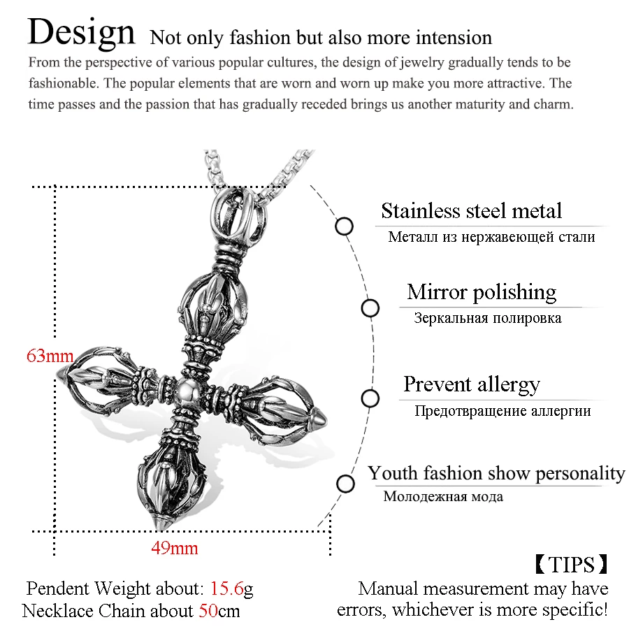Silver Buddhism Vajra Pendent Necklaces for Women Men size