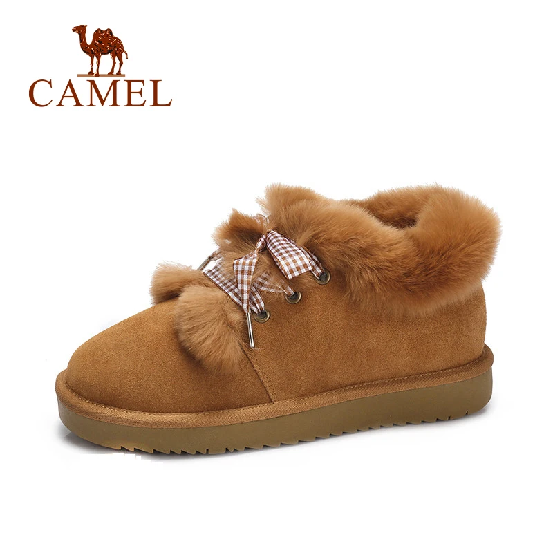 

CAMEL 2018 Women Snow Boots Shoes Winter Simple Sweet Style Shoes Women Flat Heel Plus Velvet Keep Warm Non-Slip Boots