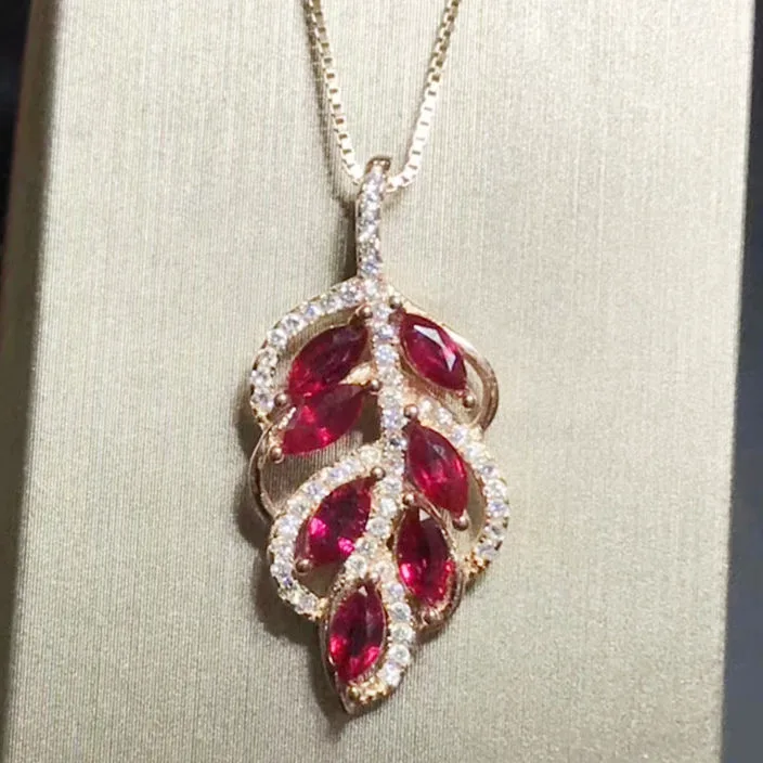 Natural ruby necklace pendant Free shipping 925 sterling silver Natural