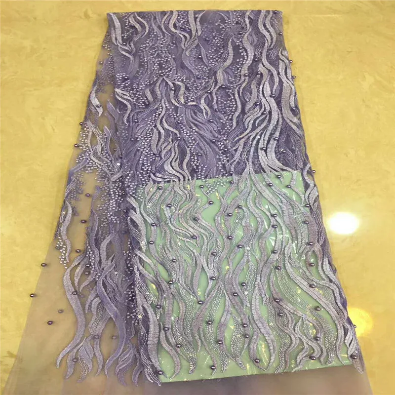 

African French Lace Fabric High Quality Beaded Embroidery Wedding Nigerian Lace Fabric For 5yards A1019-2