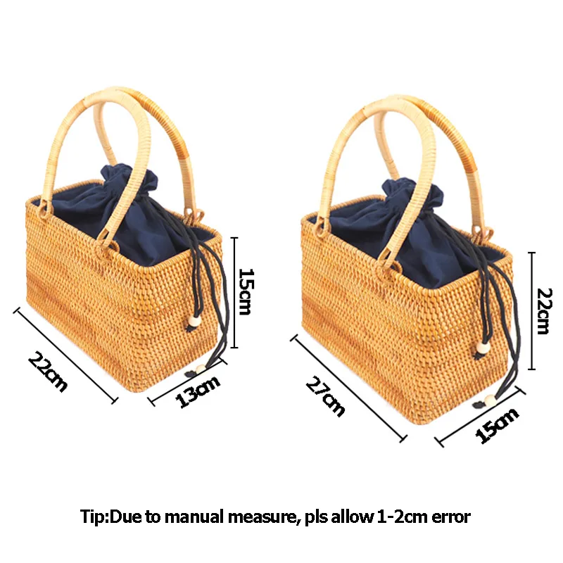 Women Straw Bags Female Summer Beach Weave Handbag Lady Handmade Bamboo Vintage Bag Portable Retro Lining Bag Tote SS3145 (8)