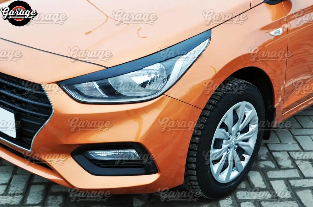 Eyelids for headlights for Hyundai Solaris- model A narrow ABS plastic pads cilia eyebrows covers trim accessories car