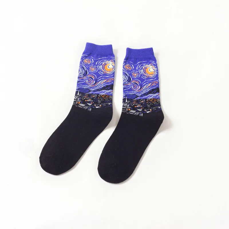 

MISM 100% Cotton Unisex Autumn Winter Vintage Van Gogh Funny Socks Men Streetwear Art Socks Women Retro Mona Lisa Crew Skarpetki