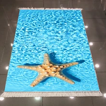 Еще синий вода под морем желтый морской звезда природа 3d принт, микроволокно анти скольжение обратно моющиеся декоративные килим Площадь Ковер