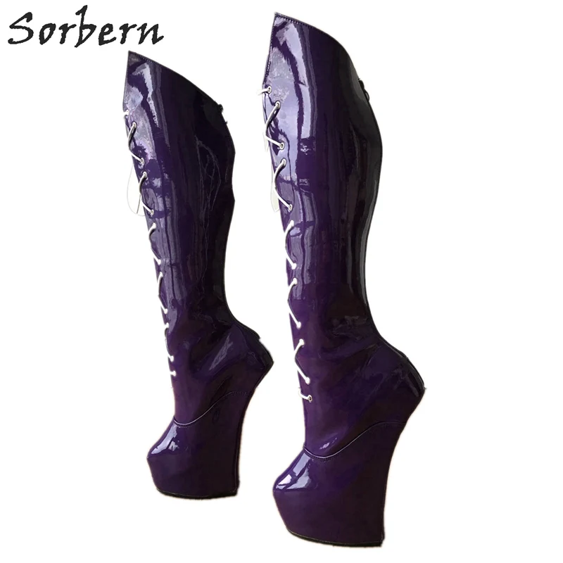 Sorbern/ботинки в стиле аниме «Сейлор Мун» для костюмированной вечеринки; женские сапоги до колена из лакированной кожи; обувь в виде копыта в виде лошади; обувь унисекс; цвет фиолетовый