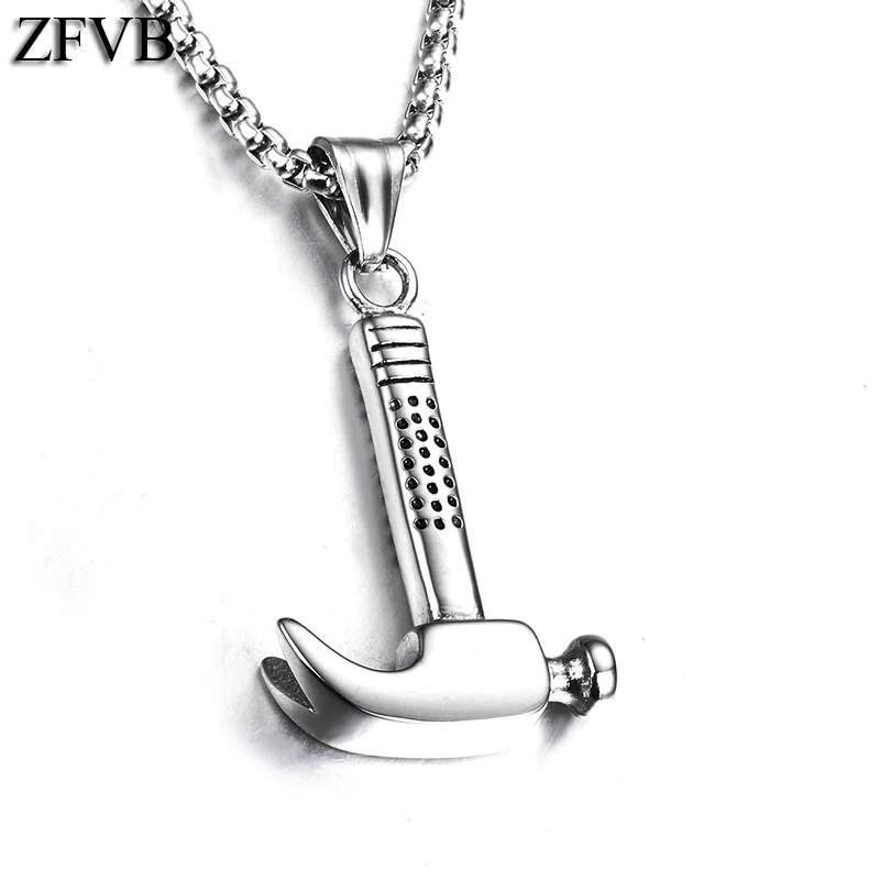 

ZFVB Trendy Hammer Pendant & Necklace for Women Men 316L Stainless Steel Classic Gold colour Tool Necklace Pendants Jewelry Gift