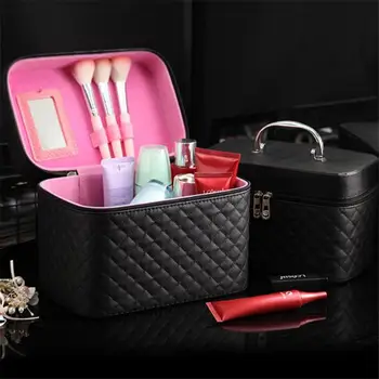 

13inch Business Bag Women PU Leather Travel Make Up Necessaries Zipper Makeup Case Pouch water proof casual Toiletry Kit Bag