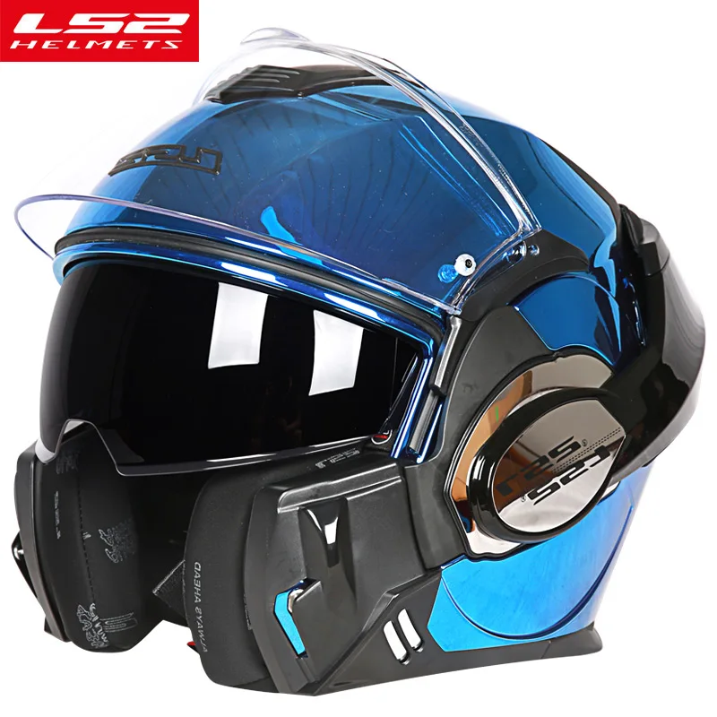 LS2 FF399 флип-ап мото rcycle шлем модульный многофункциональный с двойным экраном capacete ls2 шлем для мужчин и женщин гоночный casco moto - Цвет: 5 Chrome Blue