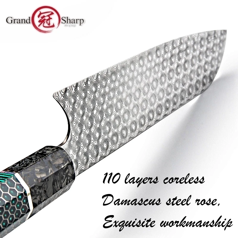Santoku нож ручной работы 110 слоев дамасской стали роскошные кухонные ножи
