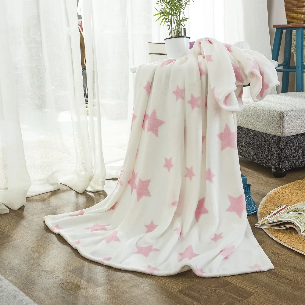 180*150cm soft white blanket with pink stars throw blanket bedspread