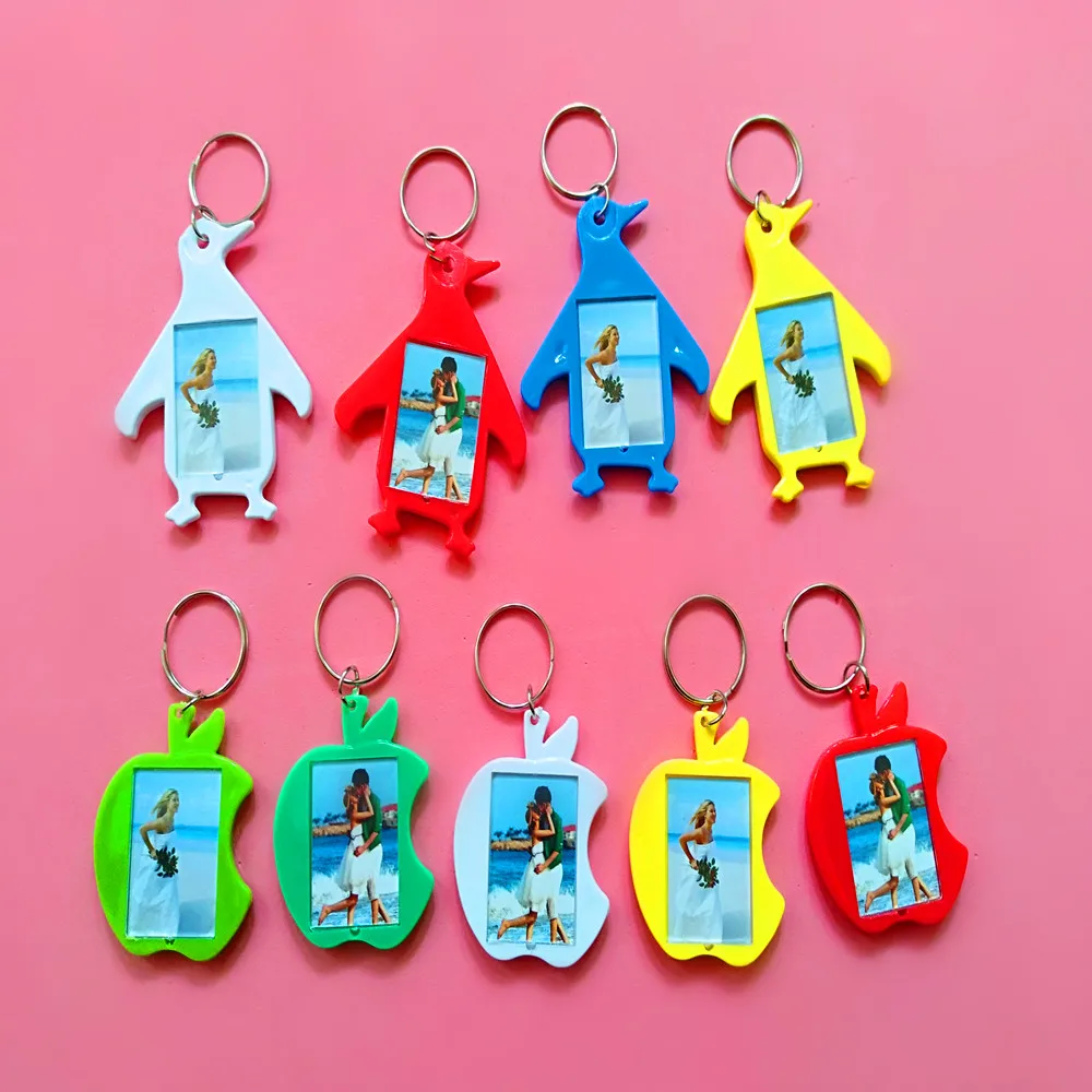 

1 Pcs Penguin Apple Shape Blank Acrylic Keychains Photo Plastic Keyrings Colorful keyring DIY Transparent Frame Keychain Gift