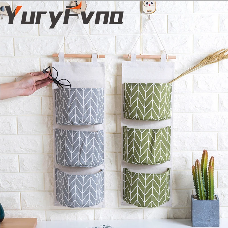 YuryFvna Set of 2 Wall Hanging Bag Linen Cotton Fabric Wall Kitchen
