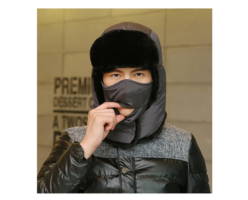 bomber crew beanie hat with full face covering 2019 new popular Bomber Hats men's winter hat with ear flaps outdoor cold warm skiing men winter hat warm hat earmuffs and mask thermal aviator bomber winter hat