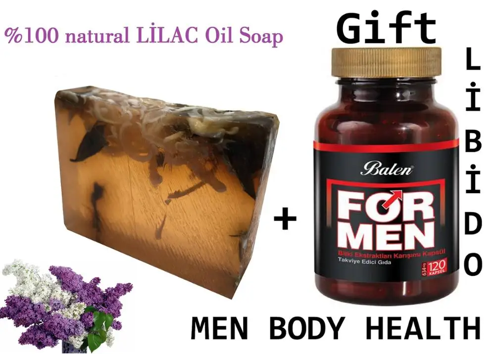 

(gift items)HANDMADE LILAC essential oil 100gr Soap+Gift Food Supplement Man Body Health Care to Men Libido Health 120 Capsule