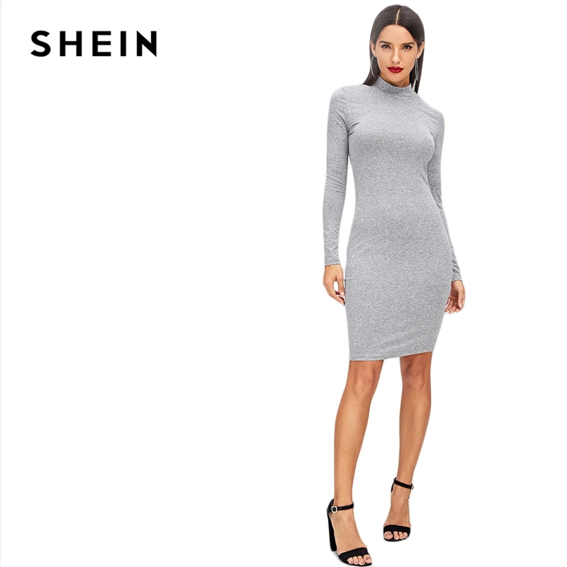 SHEIN Платье С Длинным Рукавом И Высоким, Стильное Офисное Платье, Платье Базового Гардероба