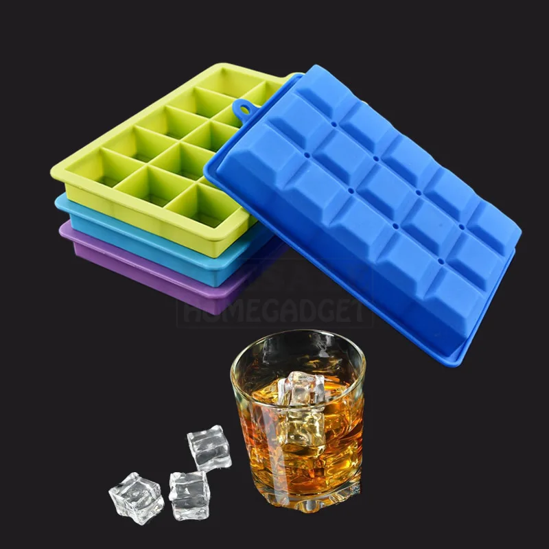 

High Quality Silicone 15-Grid Ice Cube Mold Square Ice Tray Whiskey Ice Cube Maker Kitchen Bar Drinking Accessories