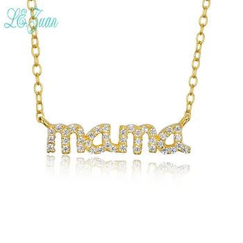 

l&zuan S925 Fine Sterling Silver Jewelry Necklace Women Letter MaMa Cubic Zirconia Pendant Necklace Gold-Color Collana Donna