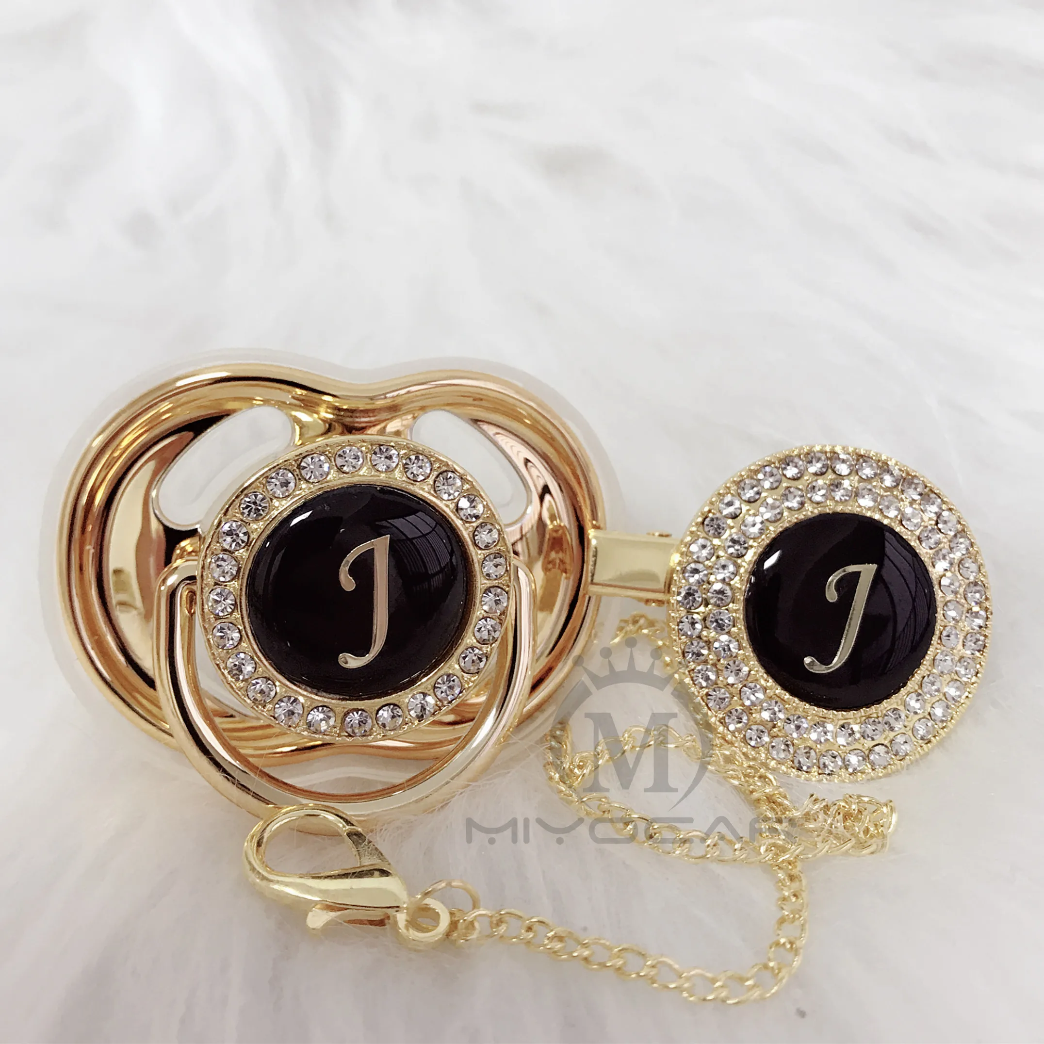 

MIYOCAR beautiful bling pacifier and pacifier clip set name Initials letter J unique BPA free dummy bling unique design LJ