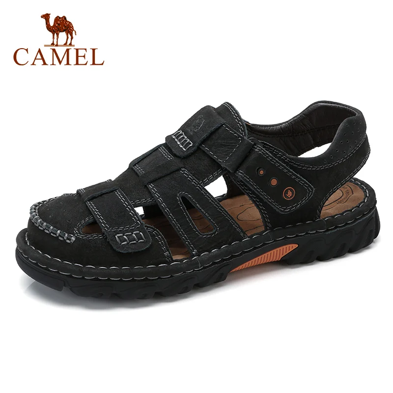 CAMEL Summer Outdoor Casual Men's Sandals Men Genuine Leather Shoes Beach Male Hand Stitching Wrapped Toe Sandal Men