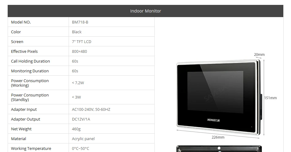 Homssecur 7 "проводной видео и аудио умный дверной звонок Hands-free Домашний домофон + для безопасности BC021-S + BM718-B
