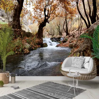 

Else Autumn Brown Trees Forest River Floral 3d Photo Cleanable Fabric Mural Home Decor living Room Bedroom Background Wallpaper