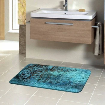 

Else Green Vintage Ottoman Turkish Ethnic Design 3d Pattern Print Bath Mats Anti Slip Soft Washable Bathroom Mat Toilet Rugs
