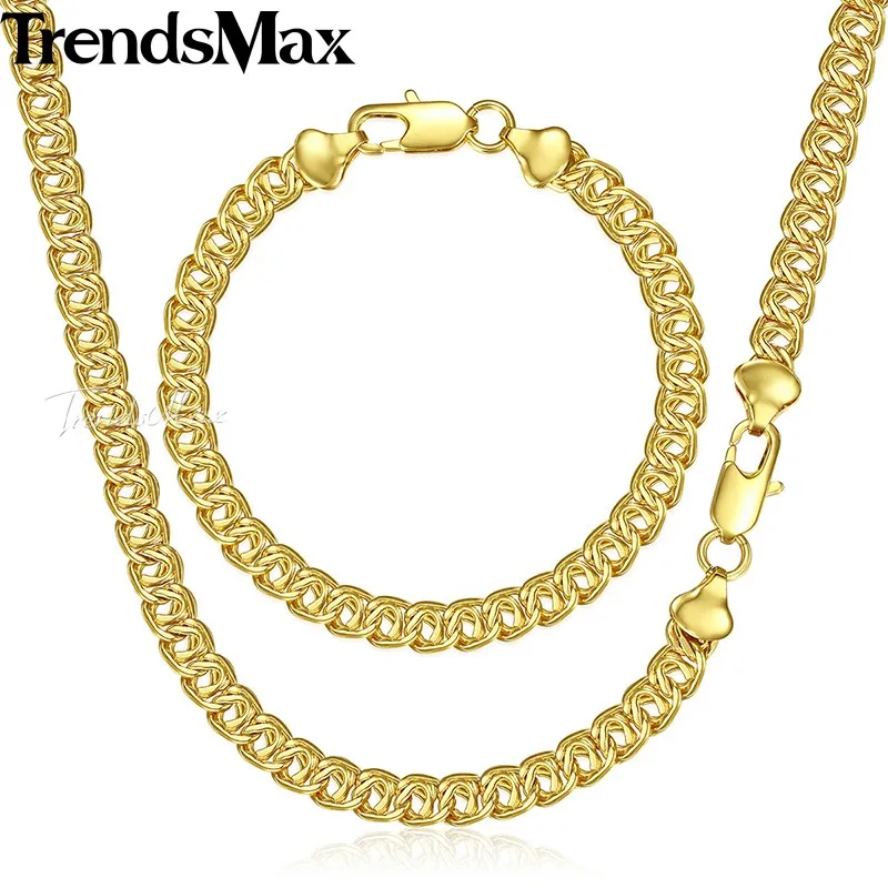 Trendsmax Jewelry Set Snail Link Men's Women's Necklace Bracelet Yellow Gold Filled Chain 7mm KGS269
