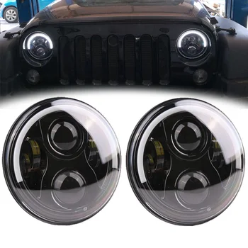 

Pair 60W 7inch for Jeep Wrangler JK TJ Hummer H2 Patrol Y60White DRL & Amber Turn Signal Light LED Headlight for jeep led halo