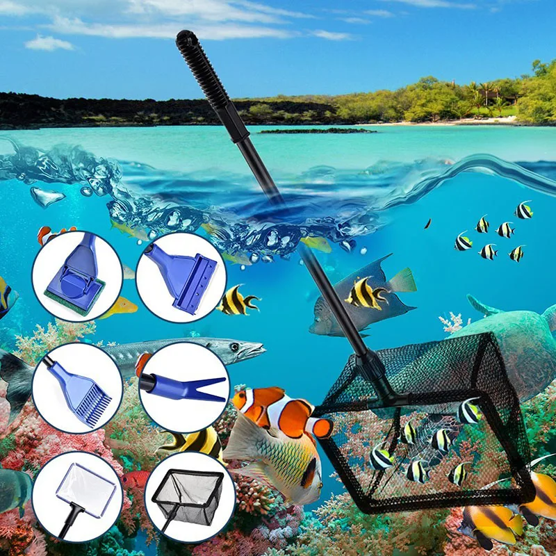 6 in 1 Aquarium Tank Complete Clean Set Fish Net Gravel Rake Algae