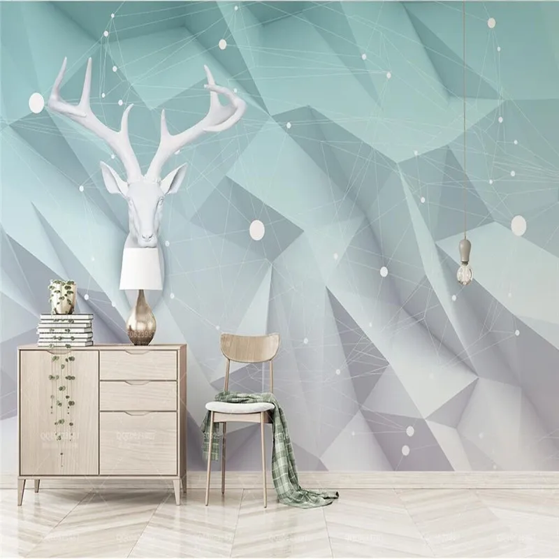 

3D geometric triangle Elk lines Nordic TV background wall Custom wallpaper mural